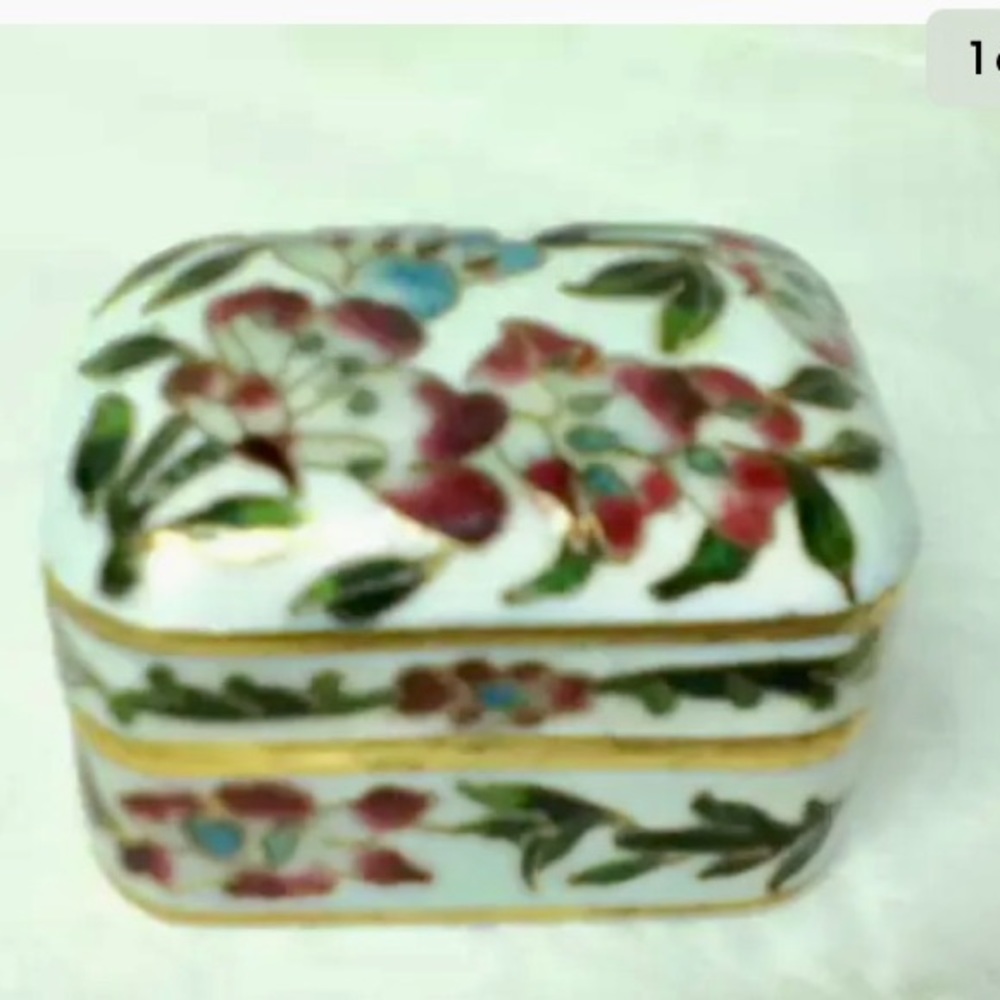 Vintage, Elegant, Cloissone Rectangular Hinged Tr… - image 7